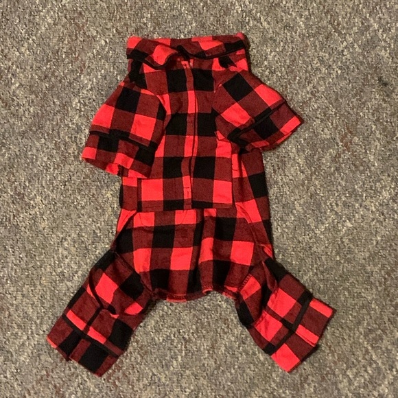 Fabdog 12 S Red Black Buffalo Check Plaid Cotton Fleece Dog Pajamas PJs NEW NWOT - Picture 3 of 10